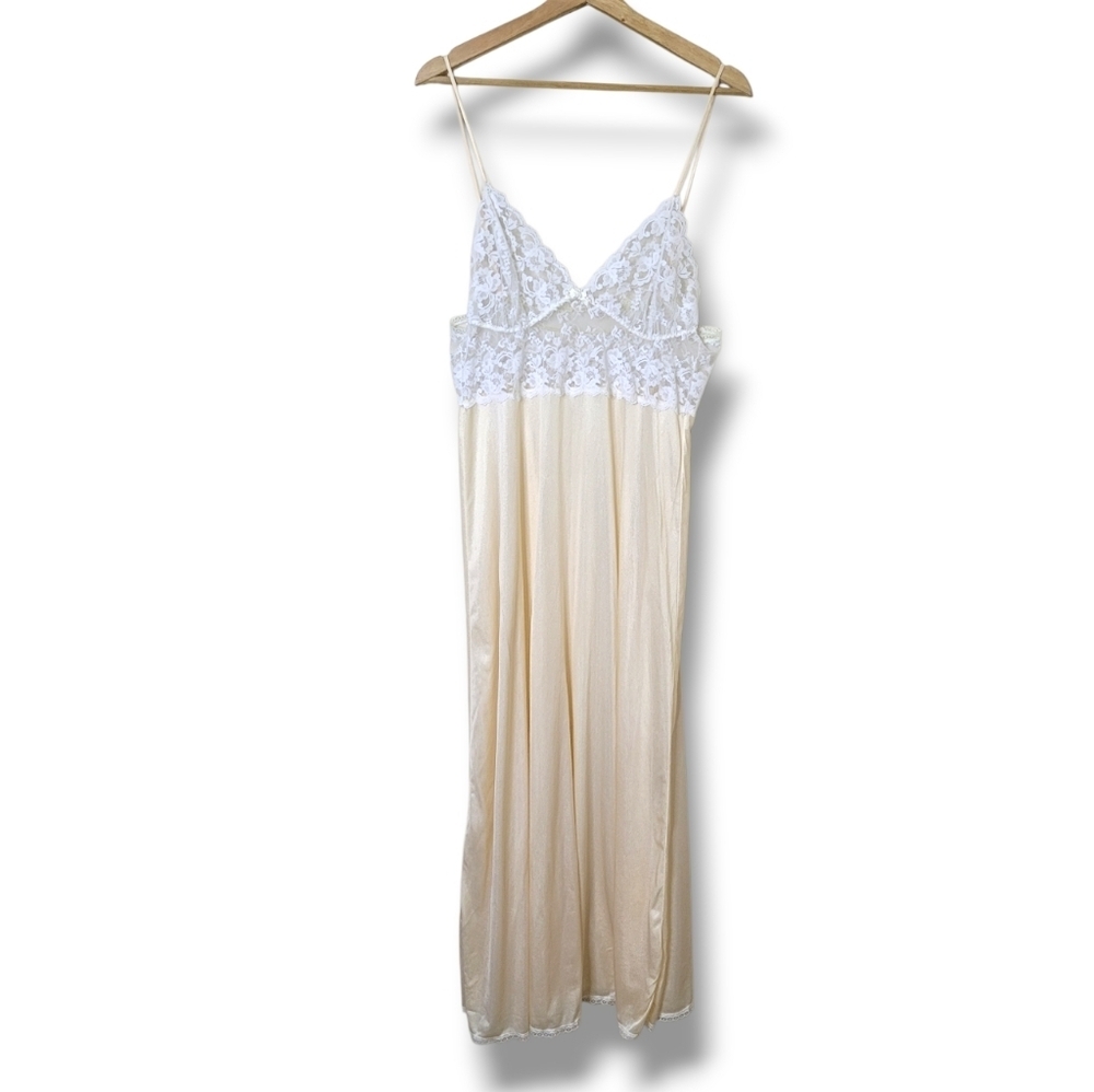 Pandora Lingerie Vintage Slip Nightgown Sheer Lace Size L